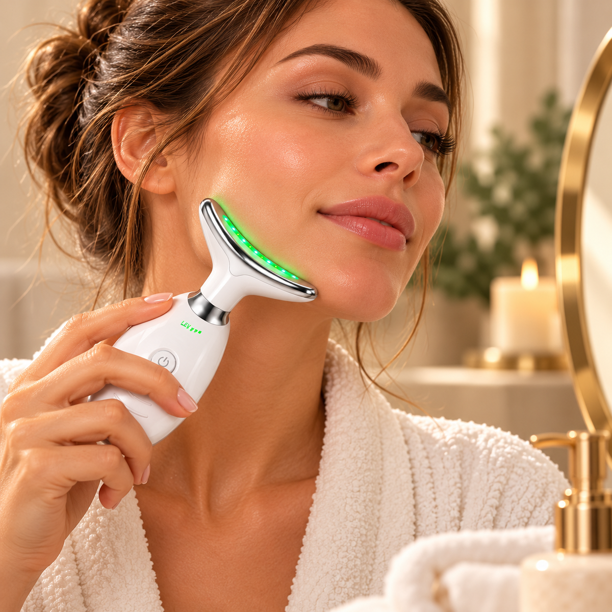 Masajeador de cara, cuello y papada con vibración y LED
