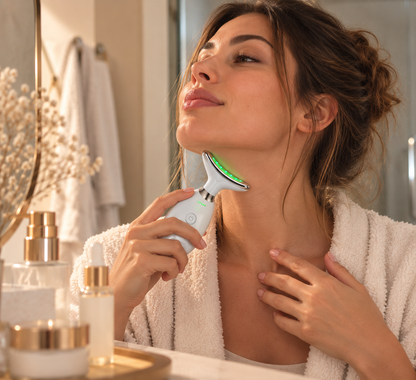 Masajeador de cara, cuello y papada con vibración y LED