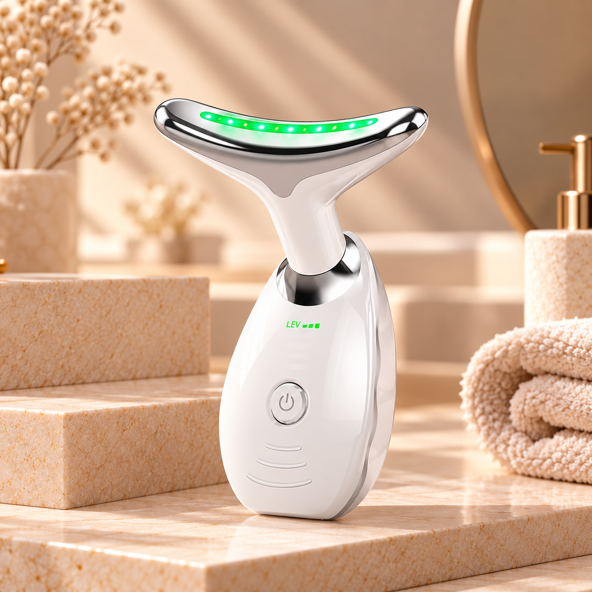 Masajeador de cara, cuello y papada con vibración y LED